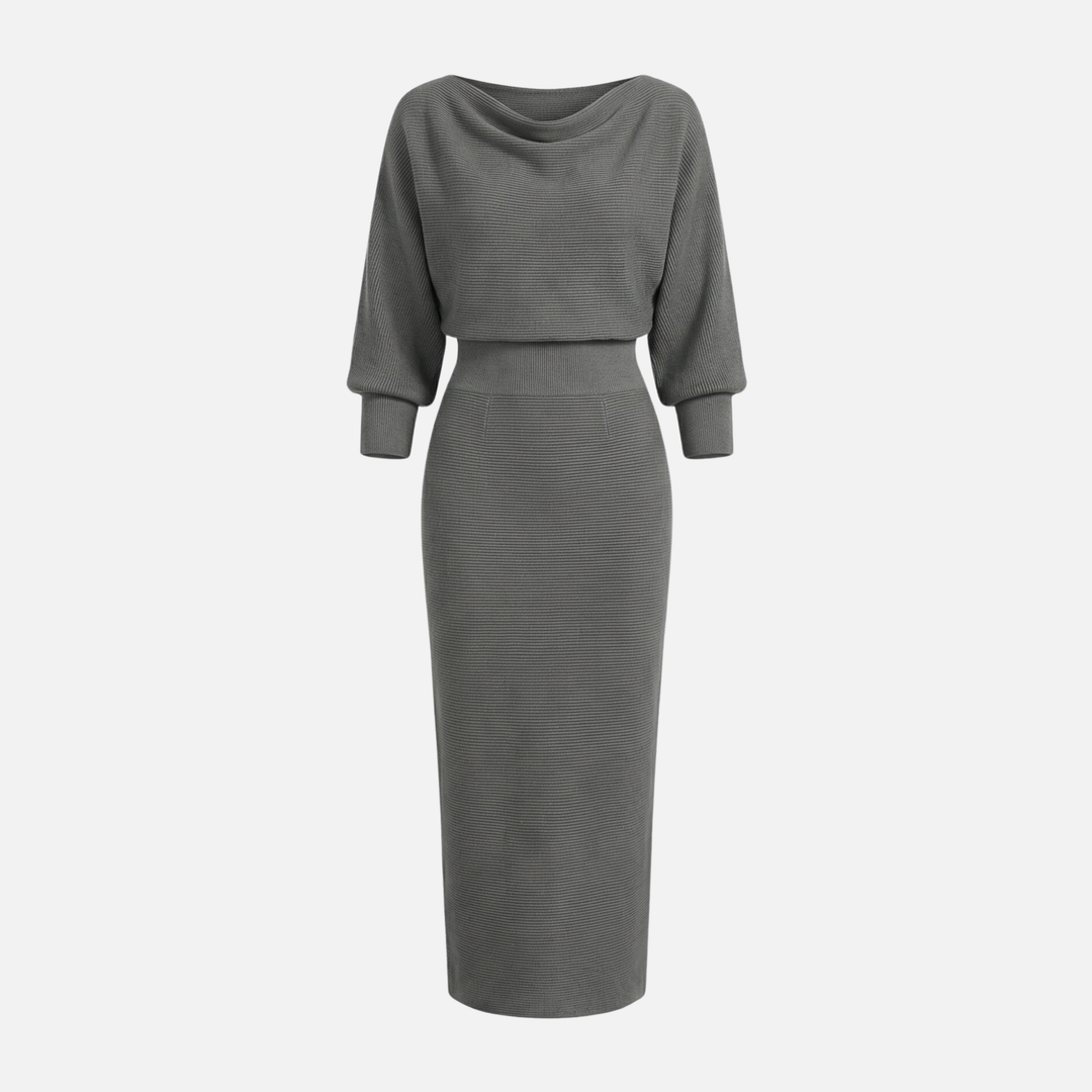 Leichtes Midi-Bleistiftkleid aus Strick mit Wasserfallausschnitt für Damen