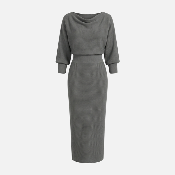 Leichtes Midi-Bleistiftkleid aus Strick mit Wasserfallausschnitt für Damen