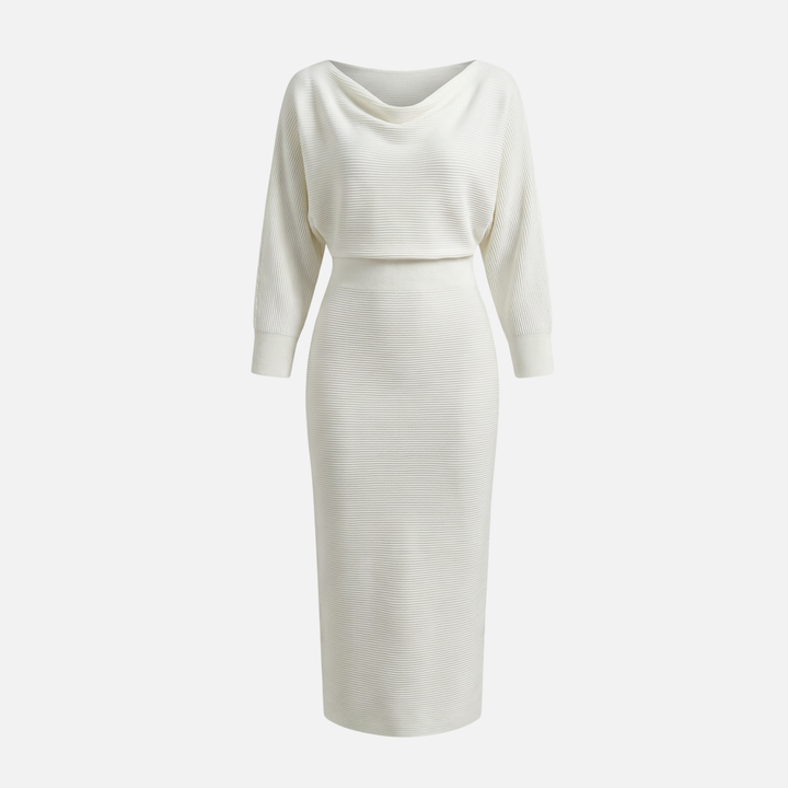 Leichtes Midi-Bleistiftkleid aus Strick mit Wasserfallausschnitt für Damen