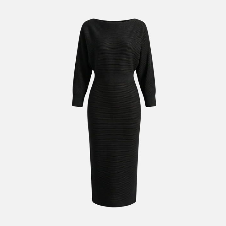 Leichtes Midi-Bleistiftkleid aus Strick mit Wasserfallausschnitt für Damen