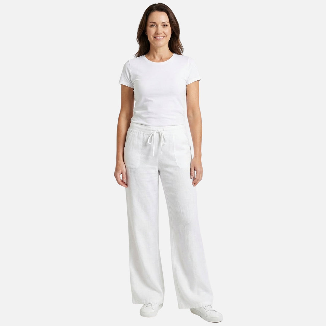 Light linen blend pants with drawstring for women