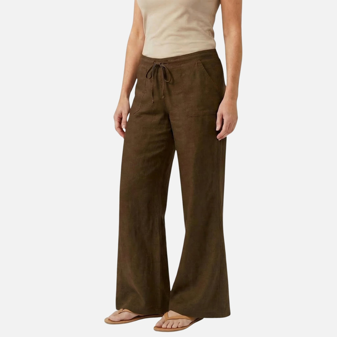 Light linen blend pants with drawstring for women