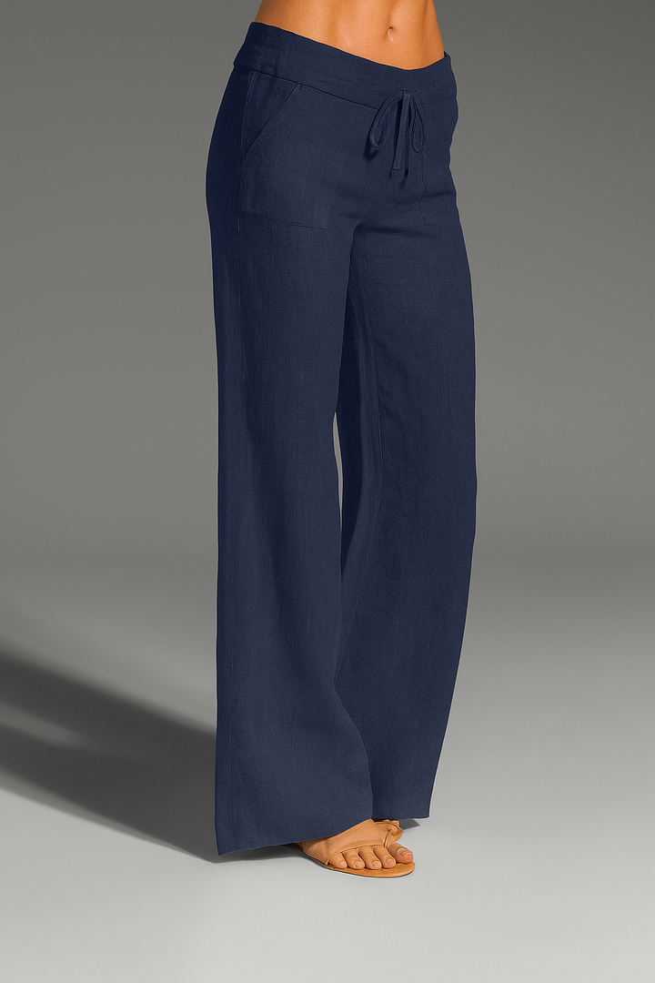 Light linen blend pants with drawstring for women