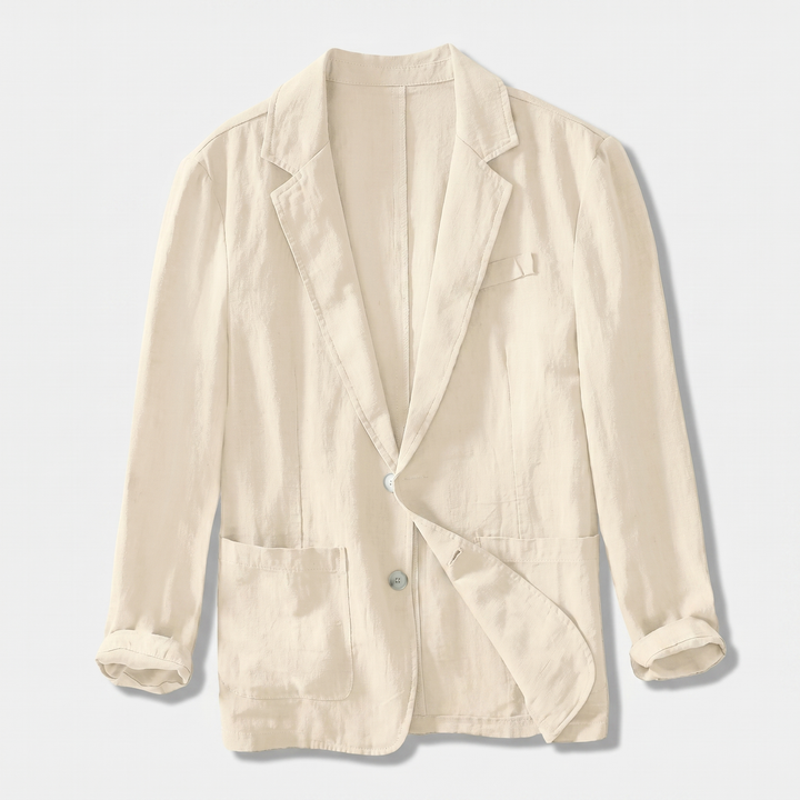 Linen blazer with rolled-up sleeves and patch pockets for men