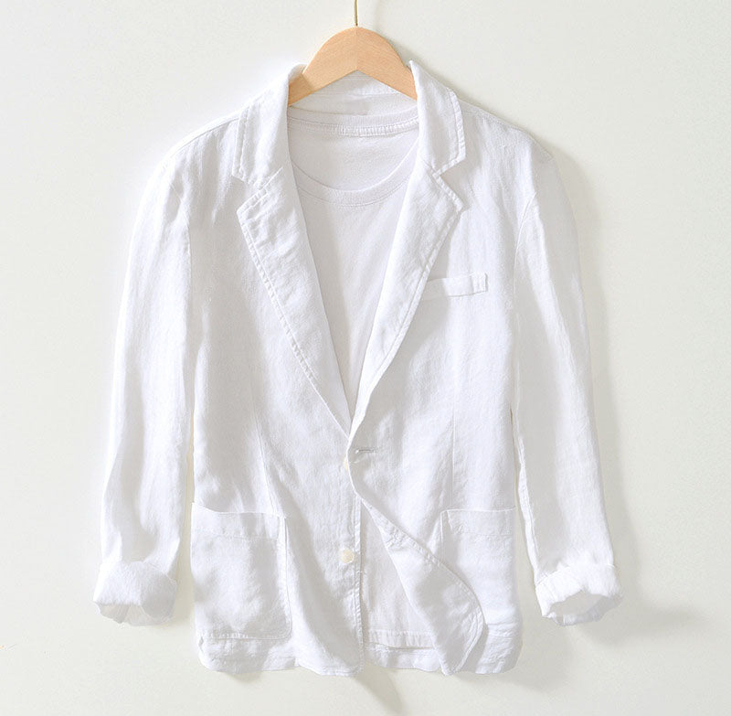 Linen blazer with rolled-up sleeves and patch pockets for men
