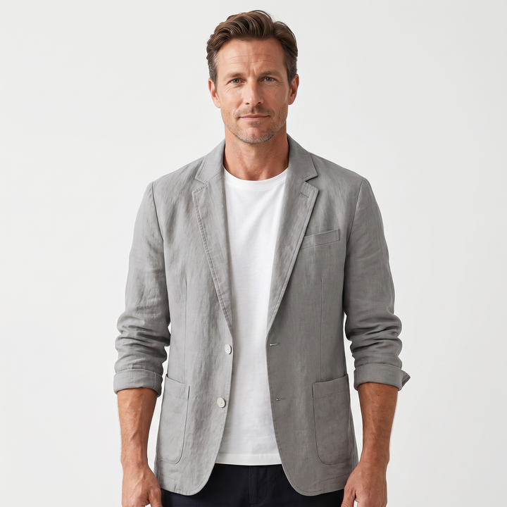 Linen blazer with rolled-up sleeves and patch pockets for men