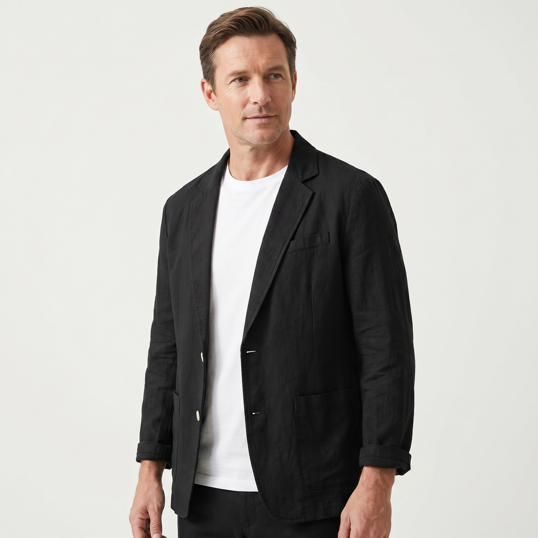 Linen blazer with rolled-up sleeves and patch pockets for men