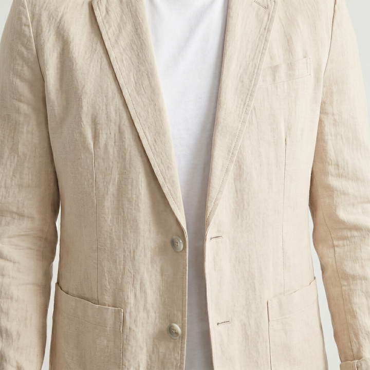 Linen blazer with rolled-up sleeves and patch pockets for men