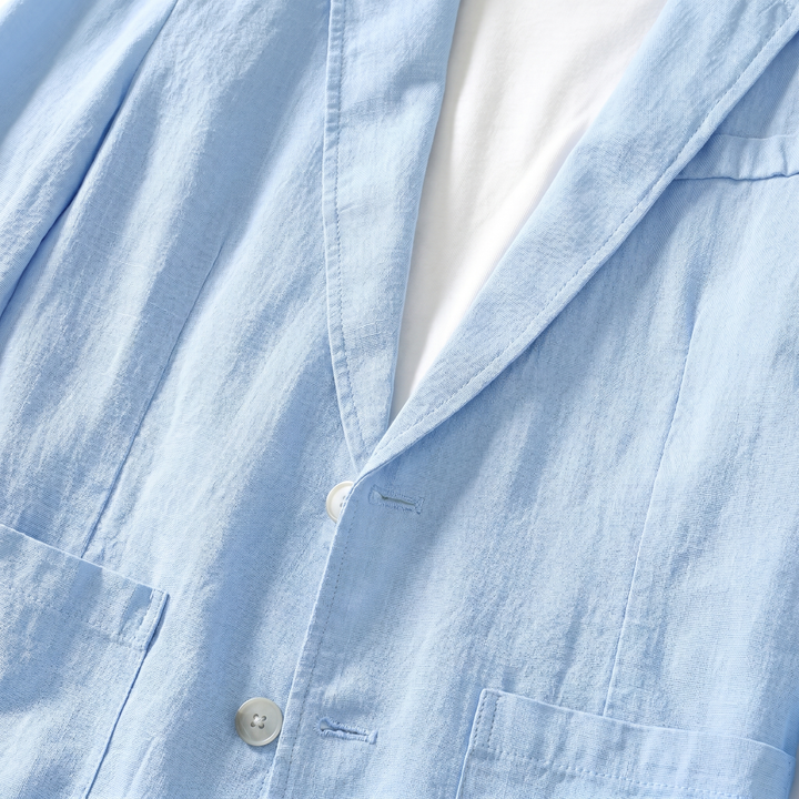 Linen blazer with rolled-up sleeves and patch pockets for men
