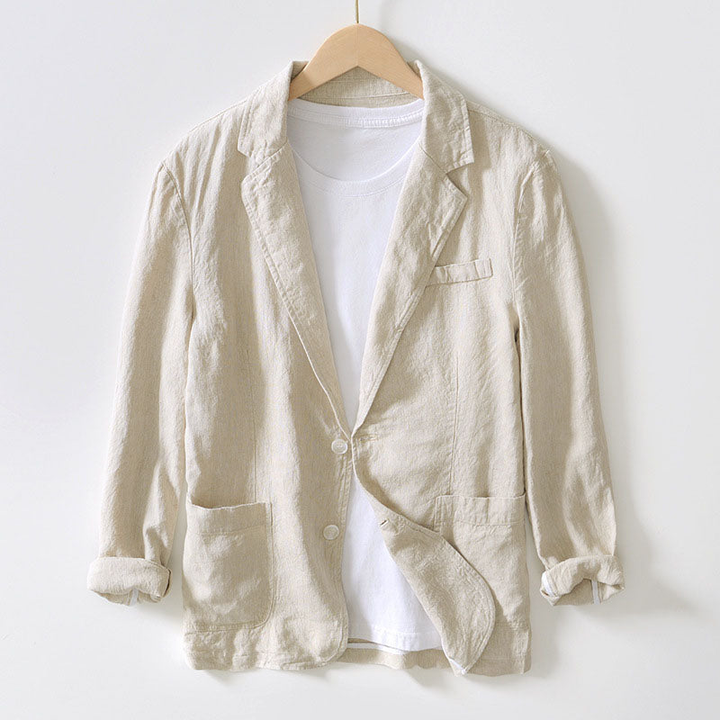 Linen blazer with rolled-up sleeves and patch pockets for men