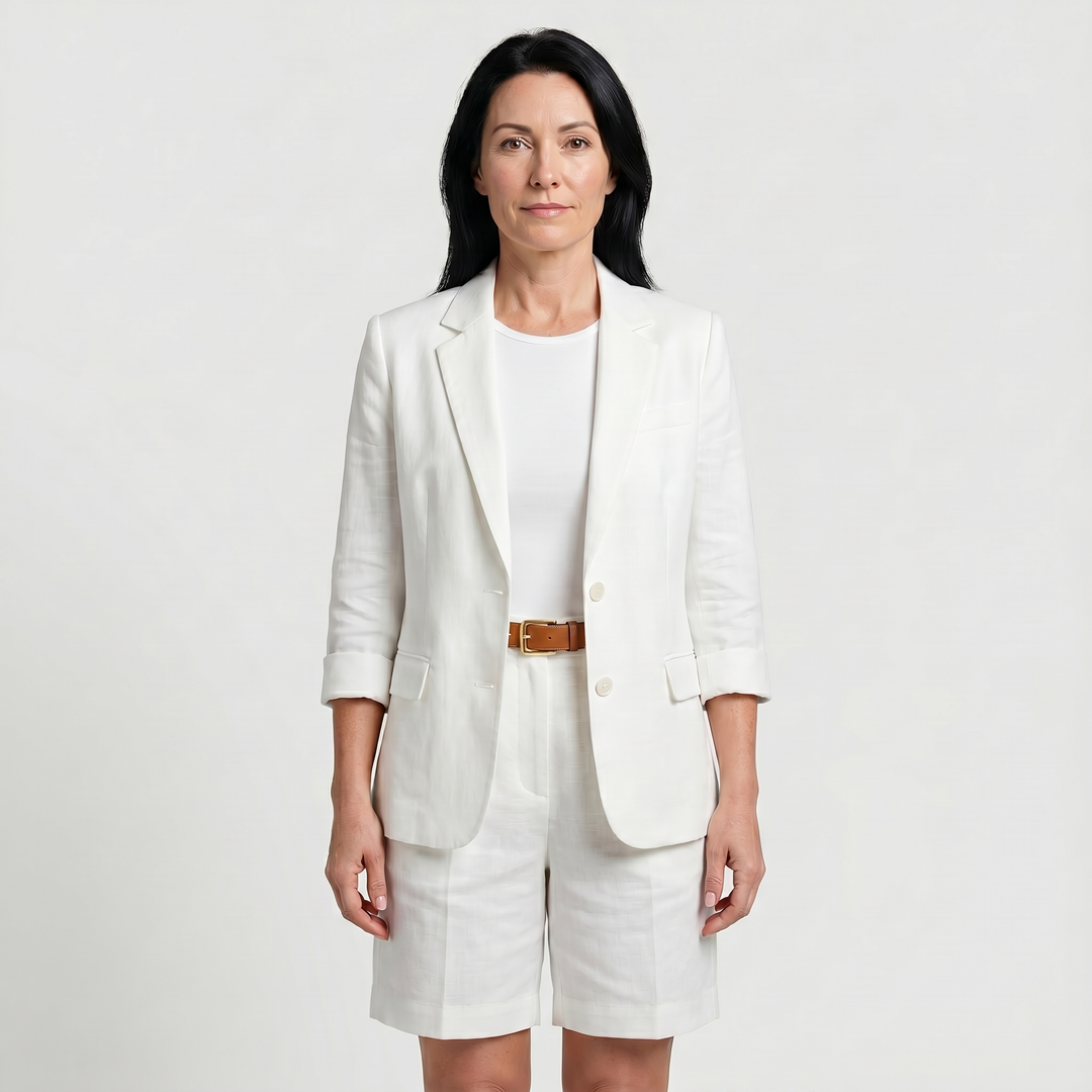 Set estivo casual in lino con blazer e pantaloncini da donna