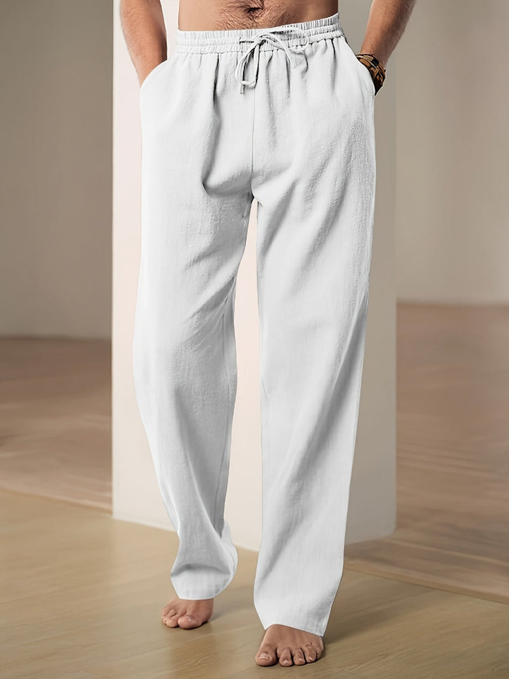 Relaxed Fit Linen Pants with Drawstring Waist for Men