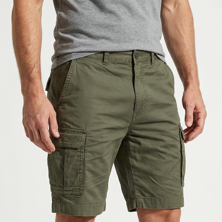 Locker cut cotton blend cargo shorts with side pockets for men