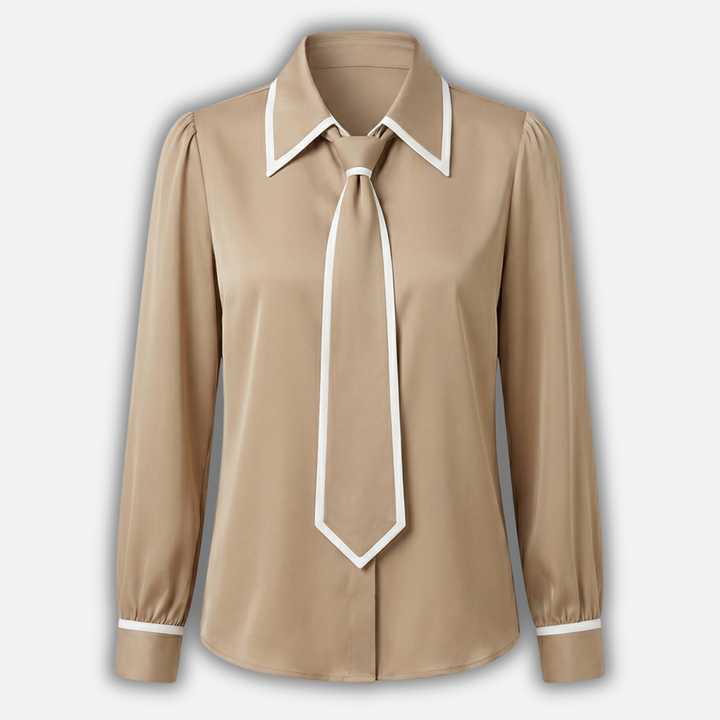 Locker geschnittene Baumwollmischung Bluse – Kontrastpaspel für Damen