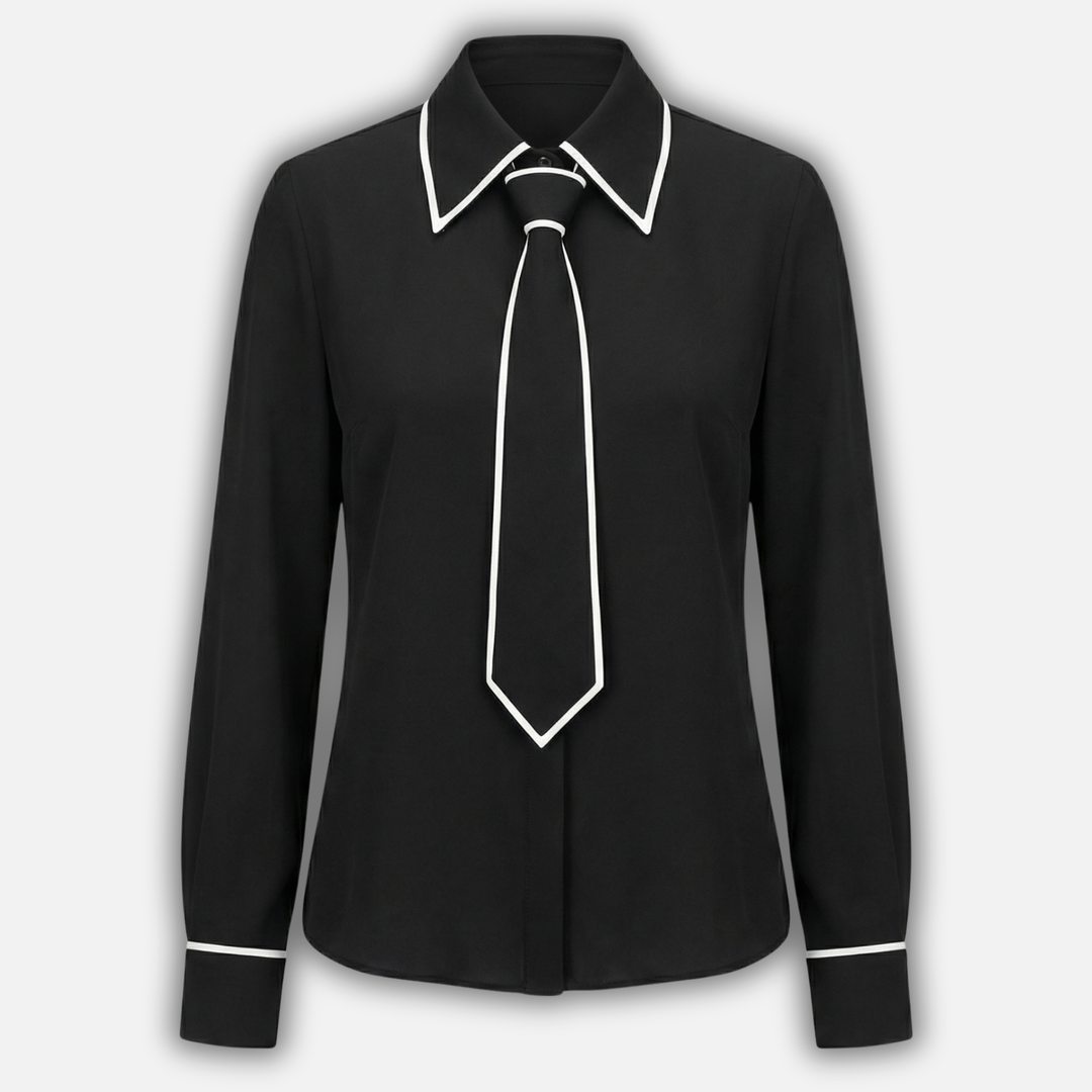 Locker geschnittene Baumwollmischung Bluse – Kontrastpaspel für Damen