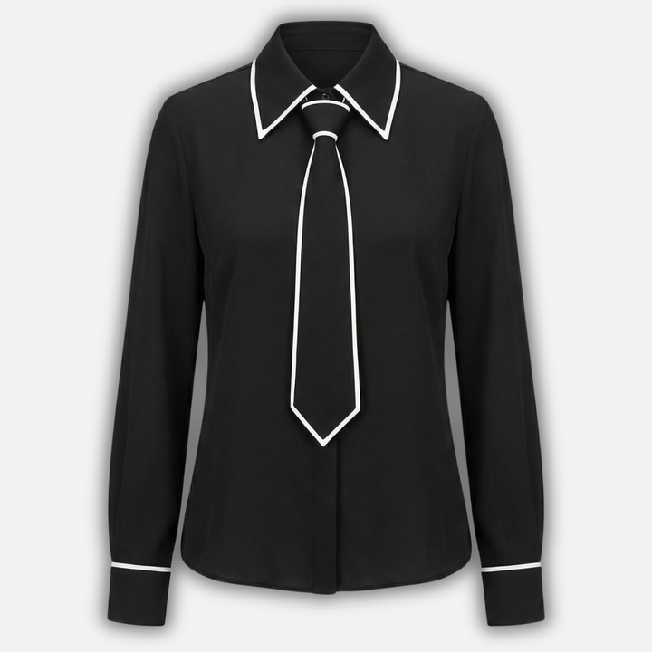 Locker geschnittene Baumwollmischung Bluse – Kontrastpaspel für Damen