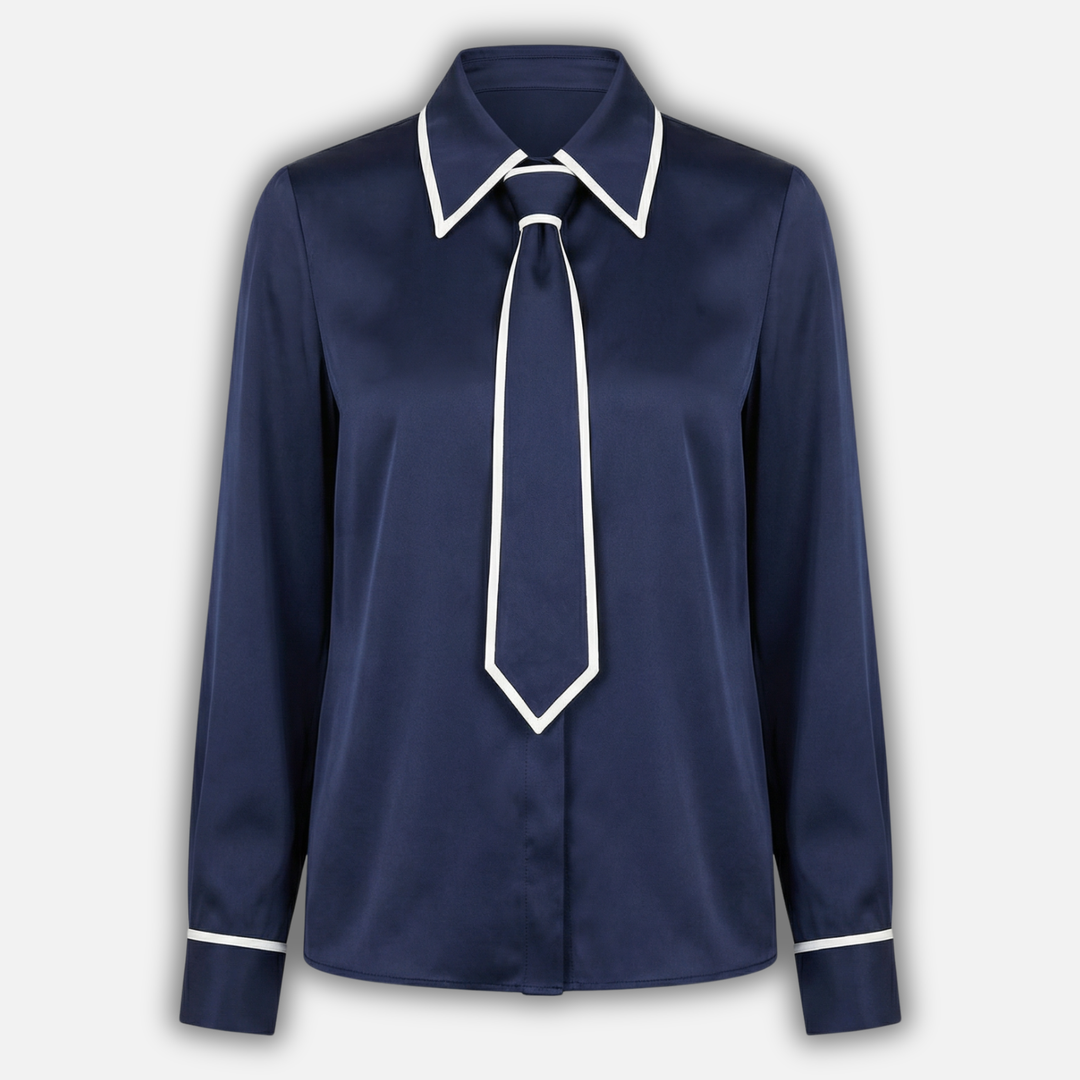 Locker geschnittene Baumwollmischung Bluse – Kontrastpaspel für Damen