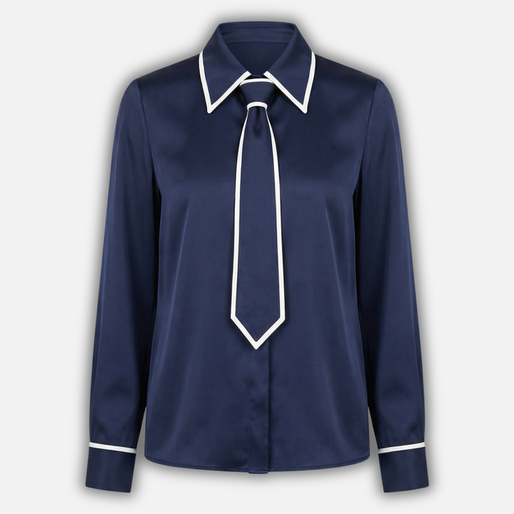 Locker geschnittene Baumwollmischung Bluse – Kontrastpaspel für Damen