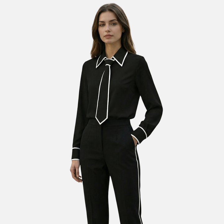 Locker geschnittene Baumwollmischung Bluse – Kontrastpaspel für Damen