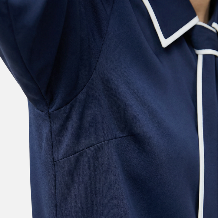 Locker geschnittene Baumwollmischung Bluse – Kontrastpaspel für Damen