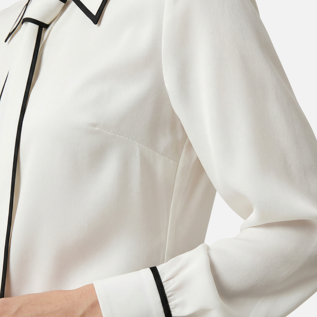 Locker geschnittene Baumwollmischung Bluse – Kontrastpaspel für Damen