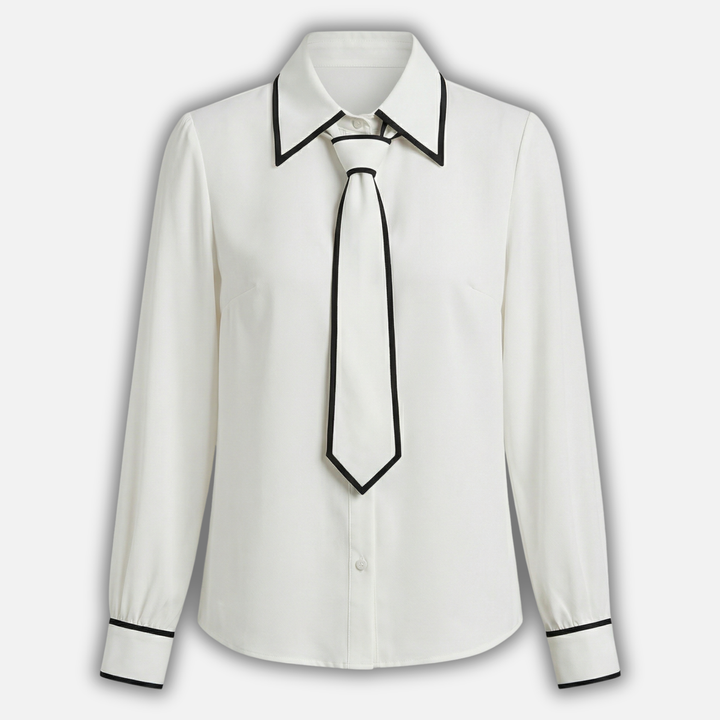 Locker geschnittene Baumwollmischung Bluse – Kontrastpaspel für Damen