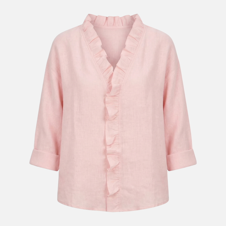 Blusa a maniche lunghe ampia con scollo a V e volant da donna