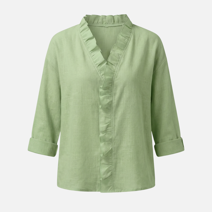 Blusa a maniche lunghe ampia con scollo a V e volant da donna