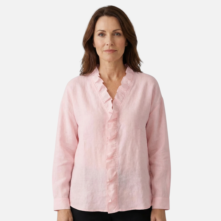 Blusa a maniche lunghe ampia con scollo a V e volant da donna