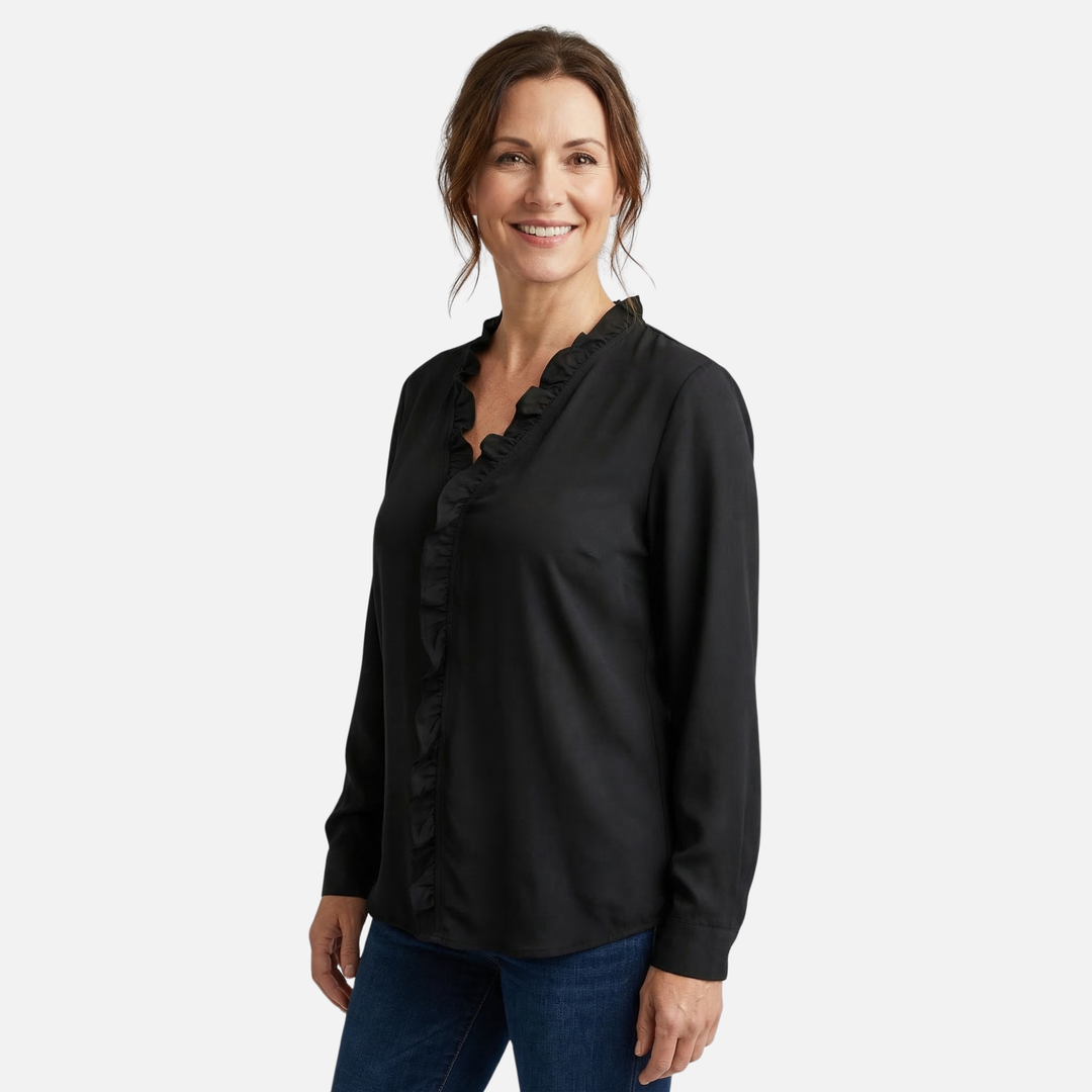 Blusa a maniche lunghe ampia con scollo a V e volant da donna