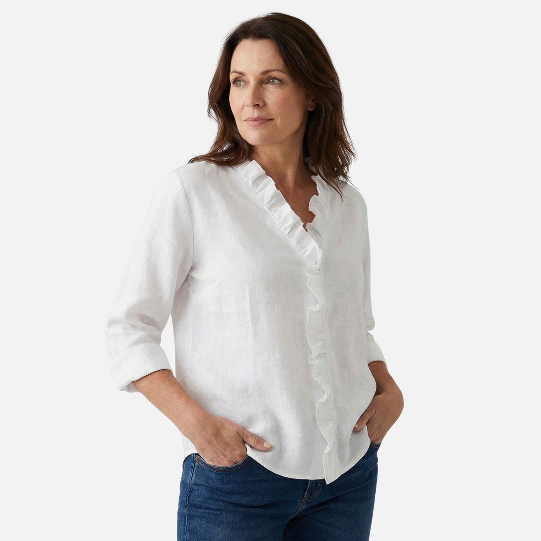 Blusa a maniche lunghe ampia con scollo a V e volant da donna