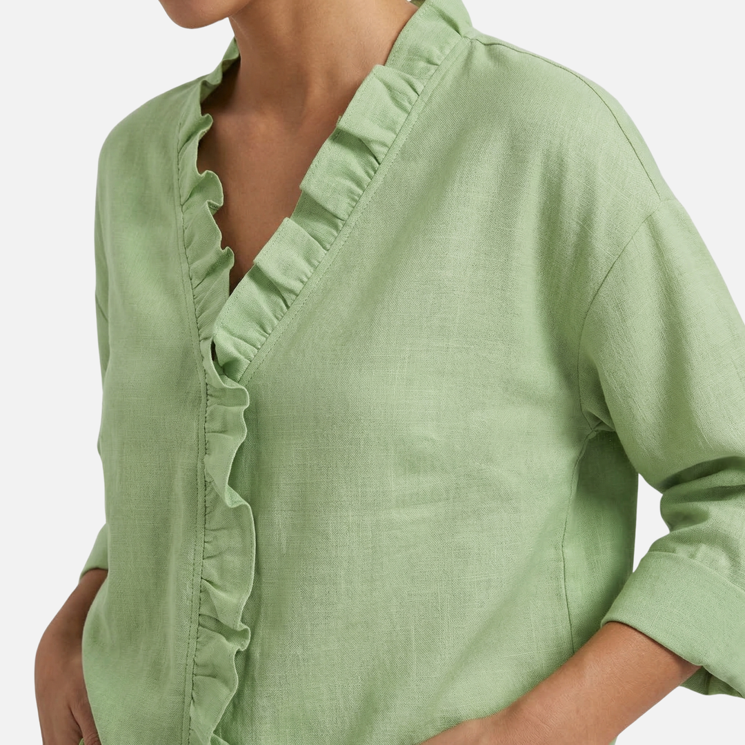 Blusa a maniche lunghe ampia con scollo a V e volant da donna
