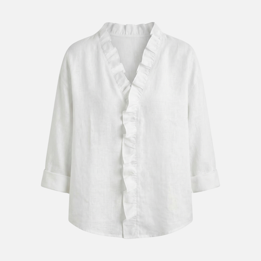 Blusa a maniche lunghe ampia con scollo a V e volant da donna