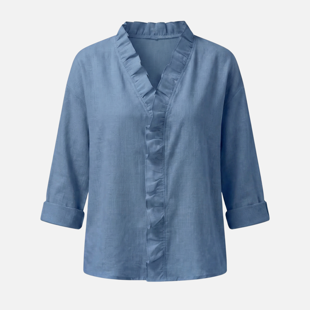 Blusa a maniche lunghe ampia con scollo a V e volant da donna