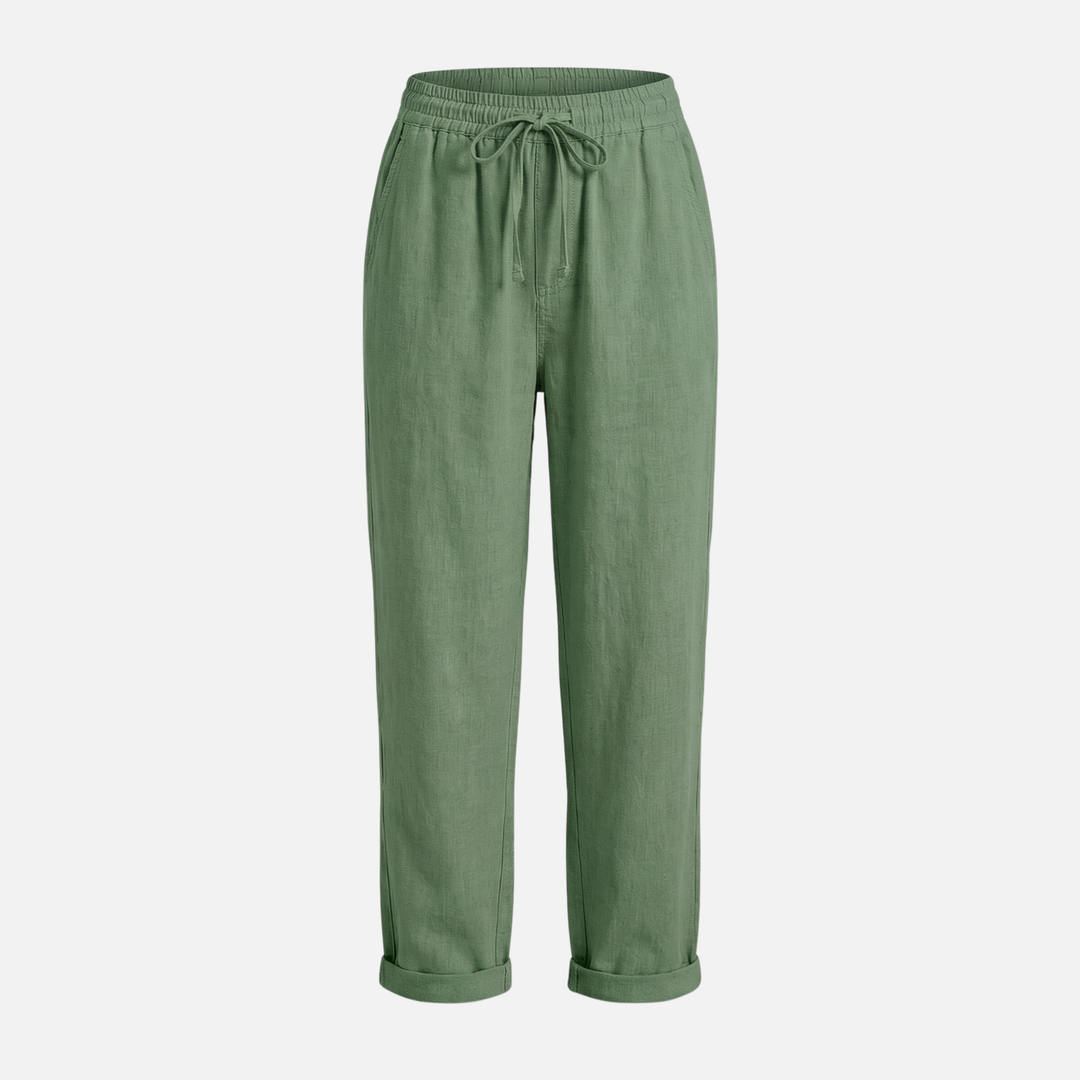 Lockere Leinenhose Weites Bein mit Elastischem Bund für Damen
