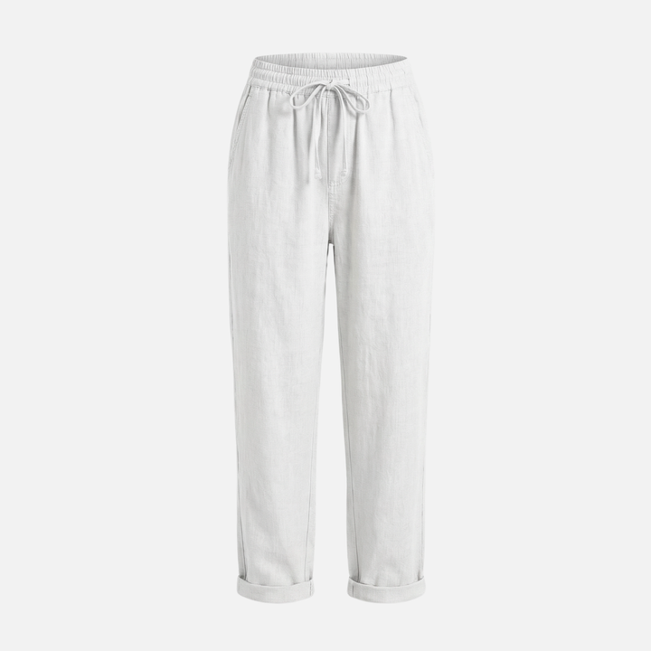 Lockere Leinenhose Weites Bein mit Elastischem Bund für Damen