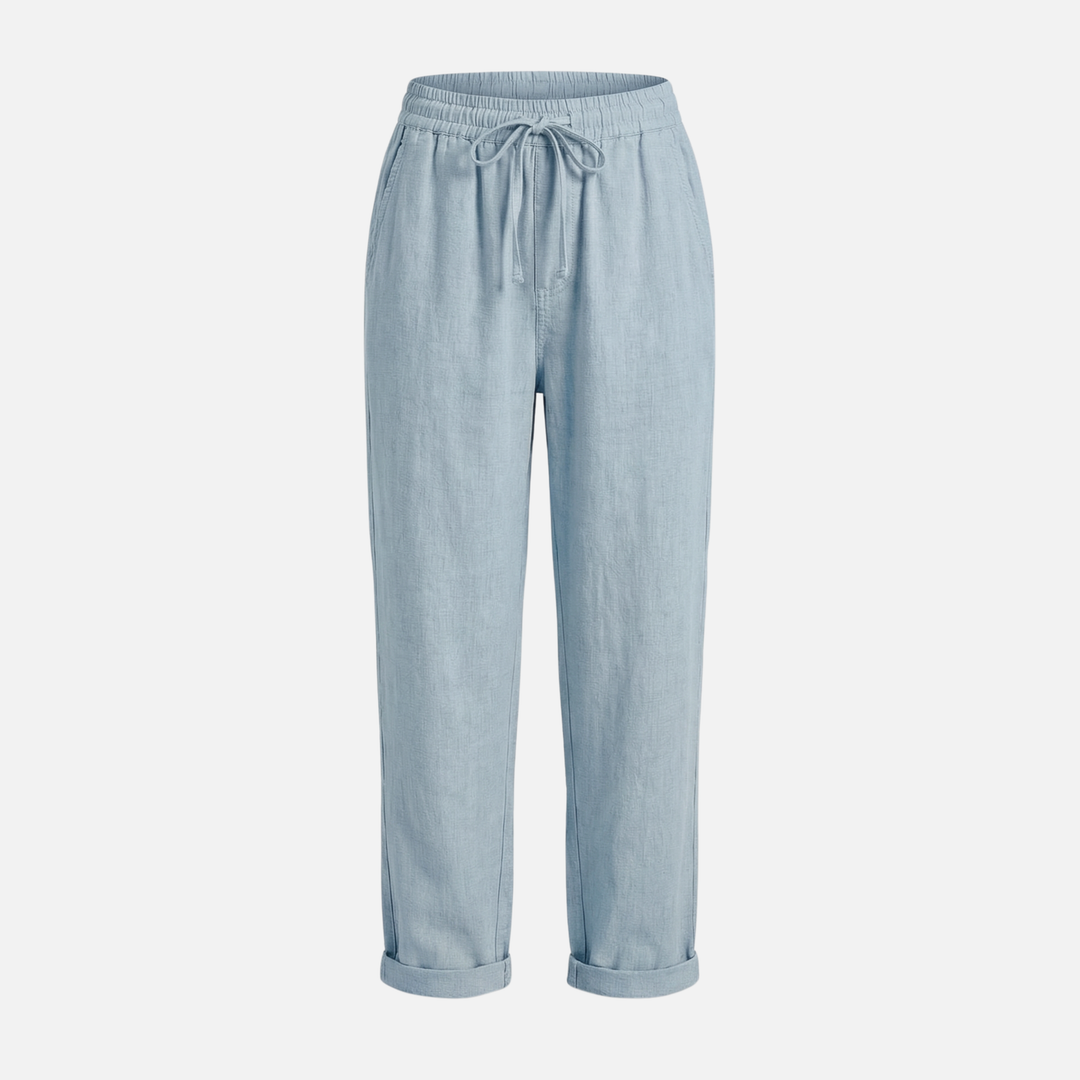 Lockere Leinenhose Weites Bein mit Elastischem Bund für Damen