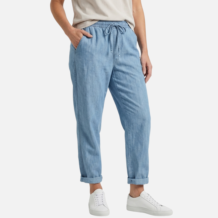 Lockere Leinenhose Weites Bein mit Elastischem Bund für Damen