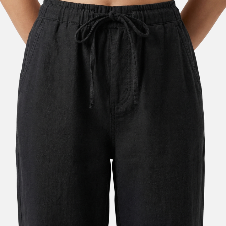 Lockere Leinenhose Weites Bein mit Elastischem Bund für Damen