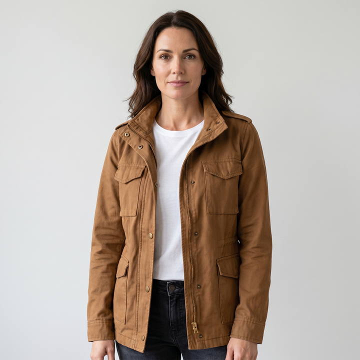 Locker cut Korean style windbreaker with multiple pockets for women