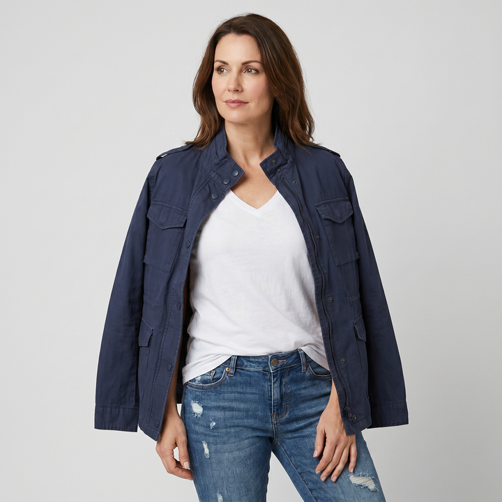 Locker cut Korean style windbreaker with multiple pockets for women