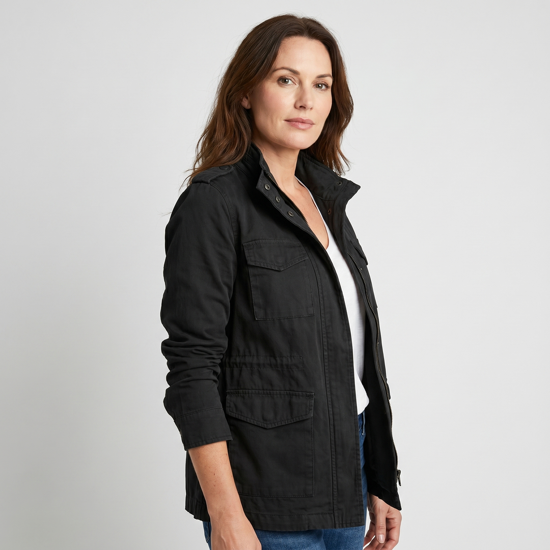 Locker cut Korean style windbreaker with multiple pockets for women