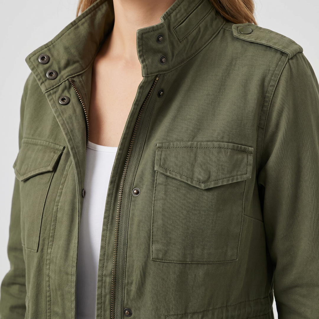 Locker cut Korean style windbreaker with multiple pockets for women