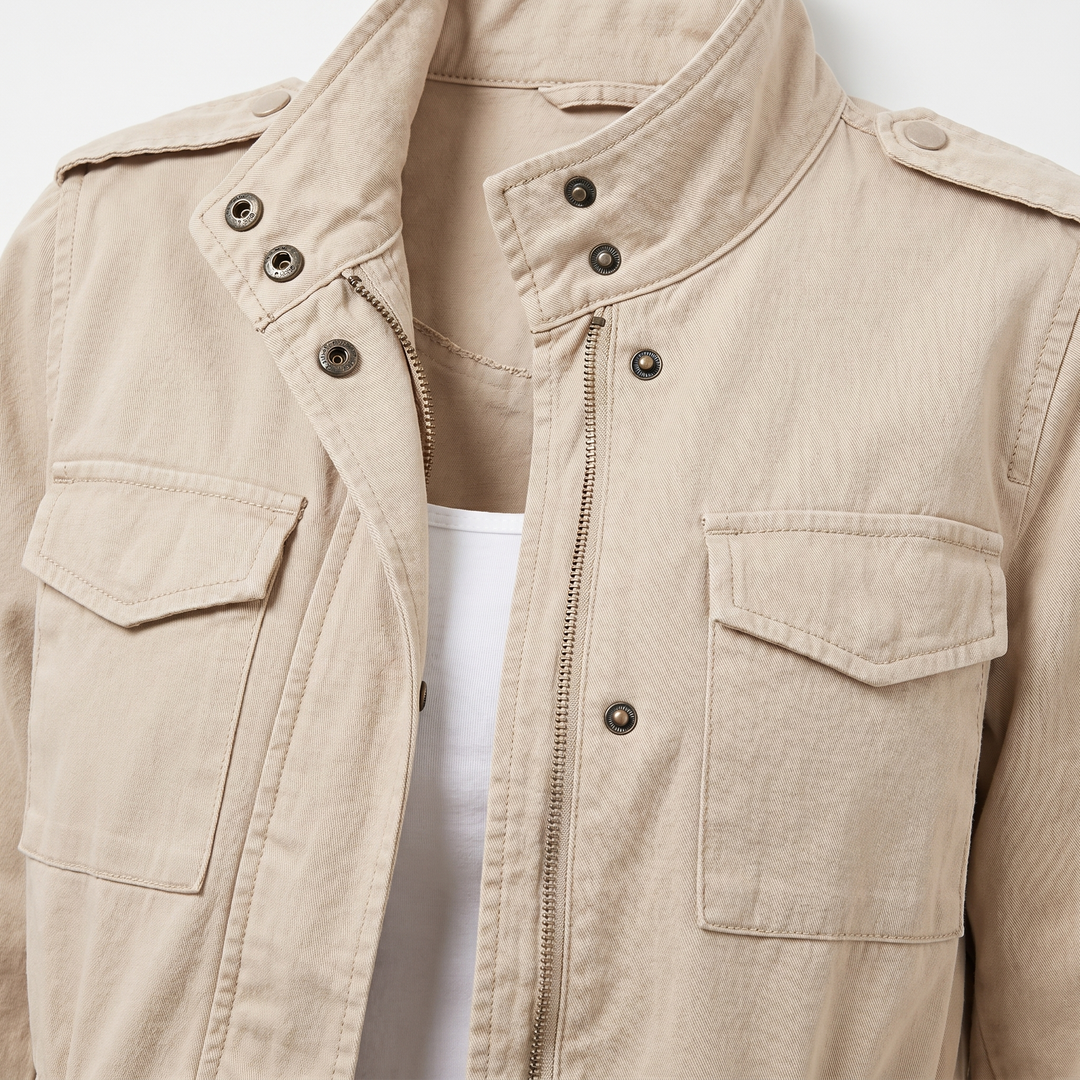 Locker cut Korean style windbreaker with multiple pockets for women