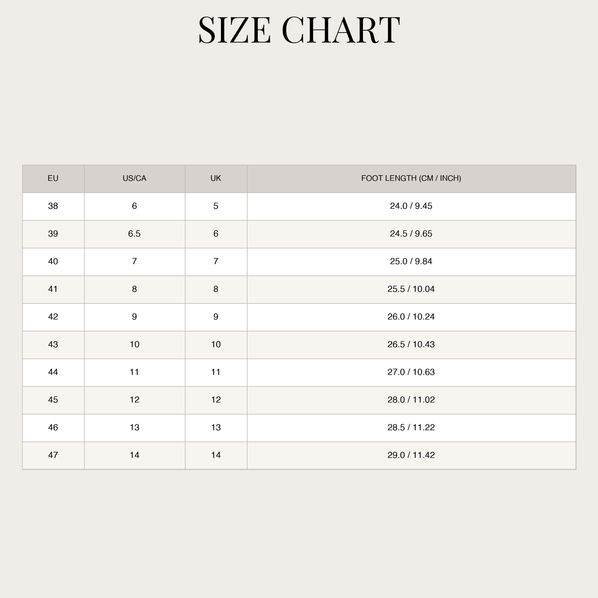 Size chart