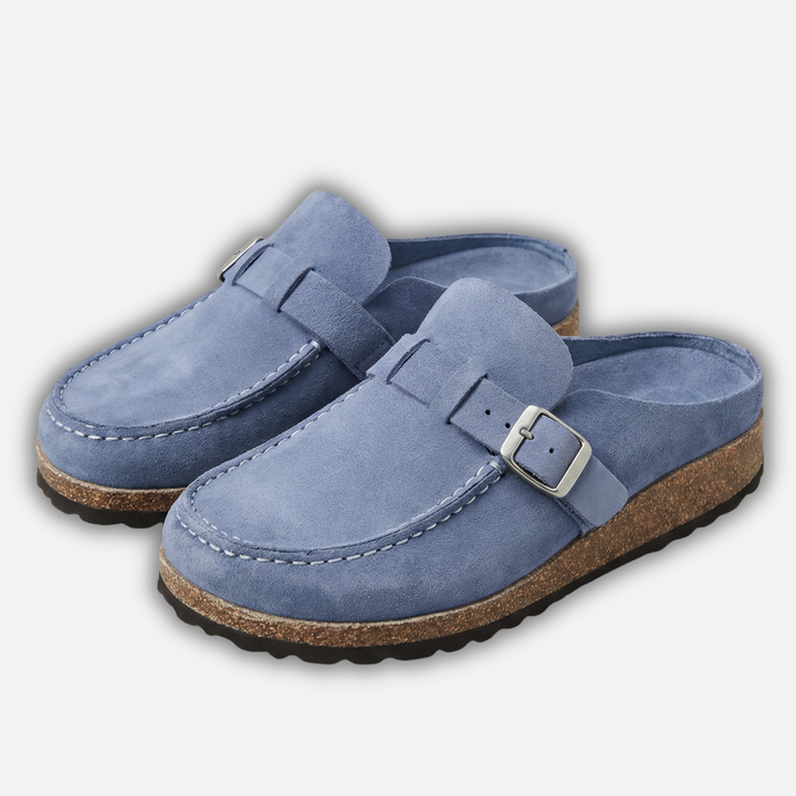 Mules slip-on de acabado mate con correa ajustable para mujer