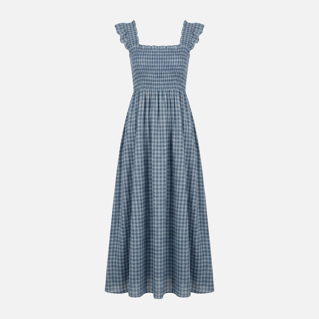 Vestido maxi de algodón con estampado a cuadros para mujer