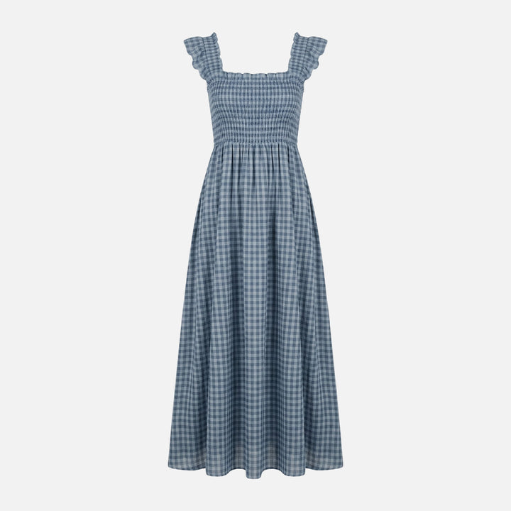 Vestido maxi de algodón con estampado a cuadros para mujer