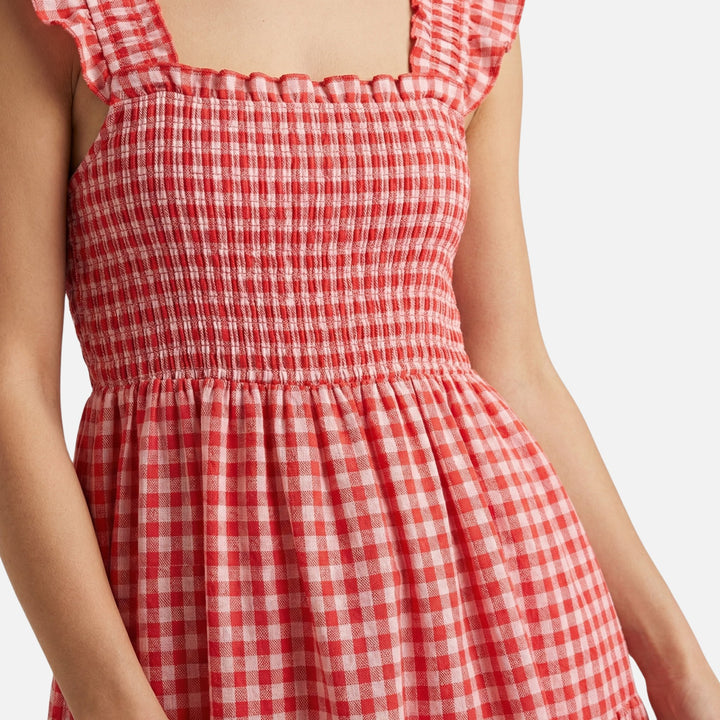 Vestido maxi de algodón con estampado a cuadros para mujer