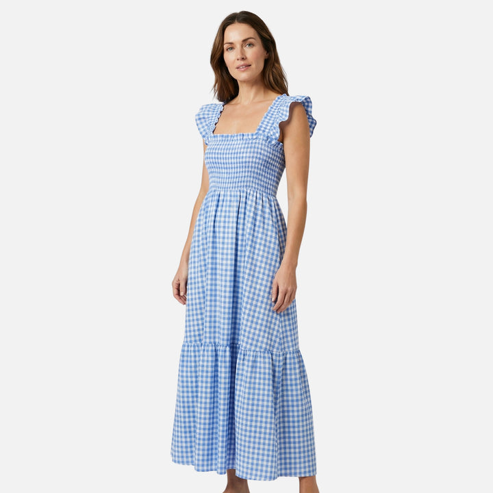 Vestido maxi de algodón con estampado a cuadros para mujer